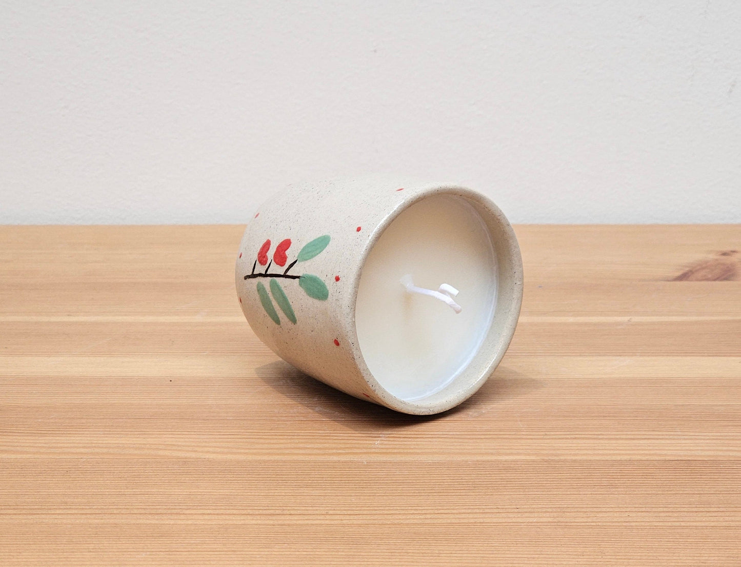 Custom Order - Pottery guinea pig and Holly Berries Candle