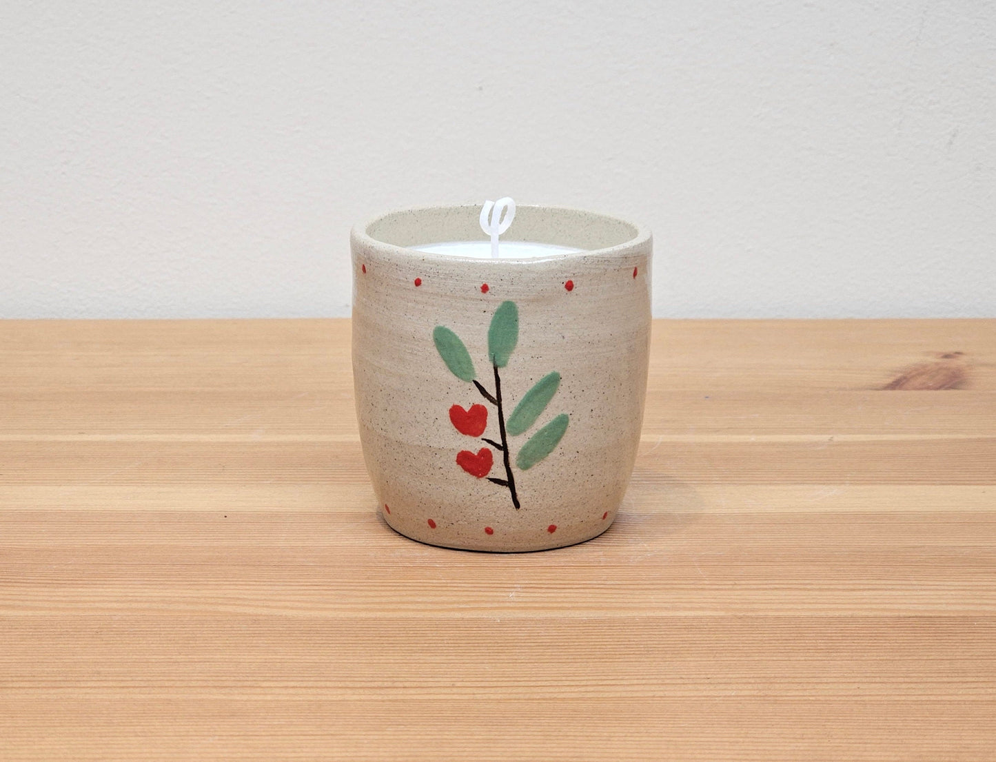 Custom Order - Pottery guinea pig and Holly Berries Candle