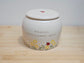 Handmade ceramic pet urn with white and yellow daisies and ladybug on the lid – personalised memorial made in the UK