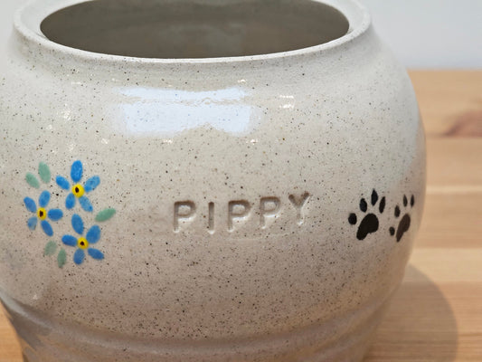 Blue Forget Me Not Pet Urn with Paw Prints