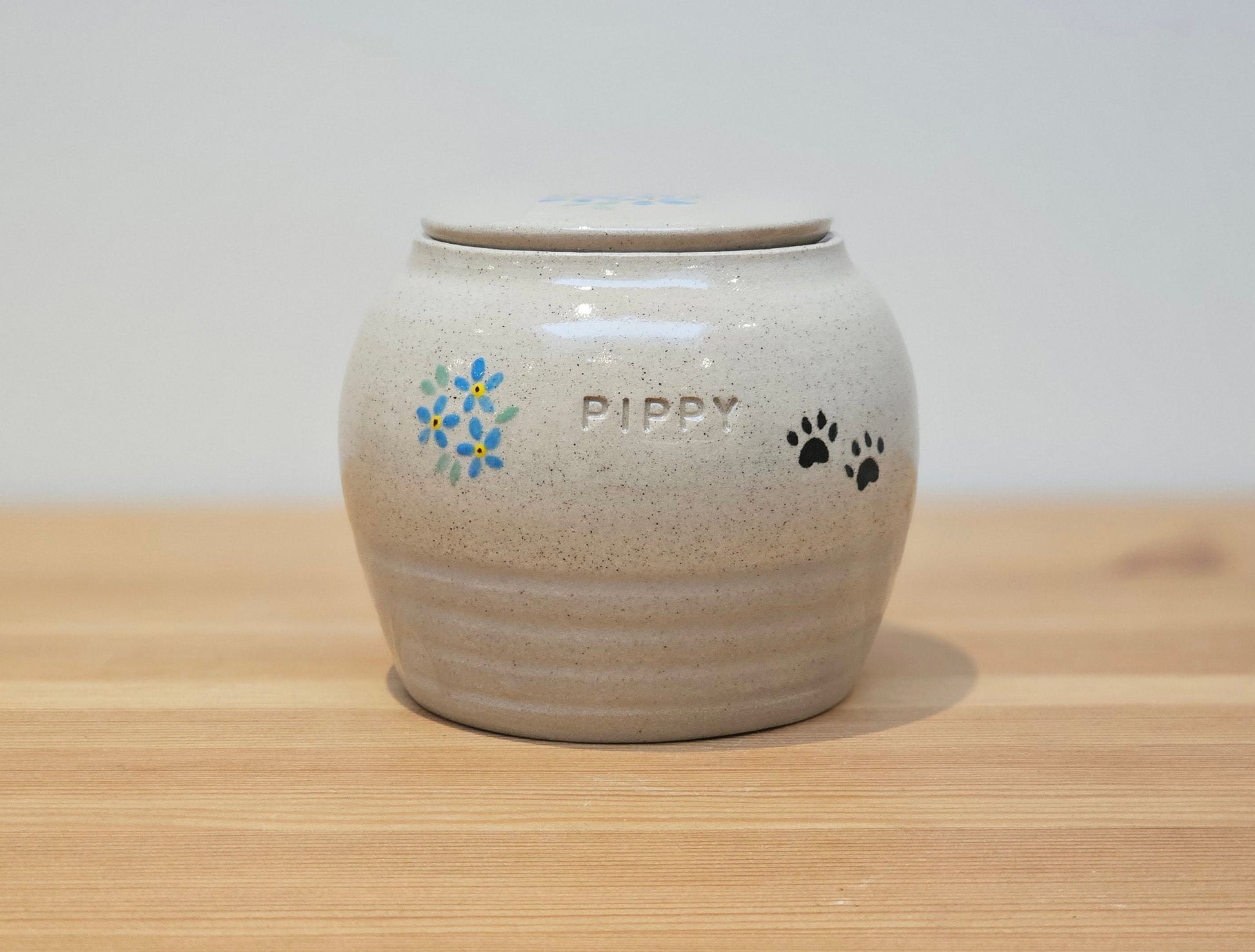 Blue Forget Me Not Pet Urn with Paw Prints