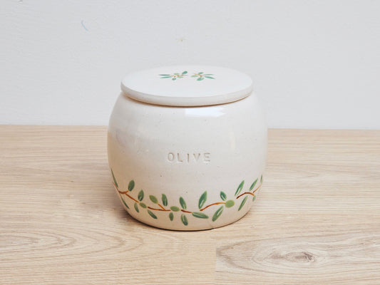 Handmade ceramic pet urn with handpainted olive wreath – memorial keepsake for dogs or cats